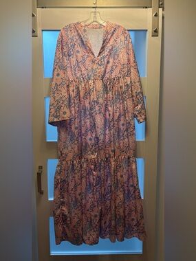 Floral Print Tiered Maxi Dress - Pink & Blue